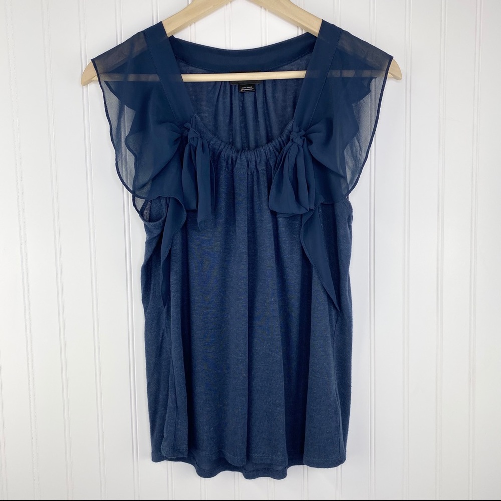 Anthropologie Deletta Linen Blue Bow Ruffle Top Small
